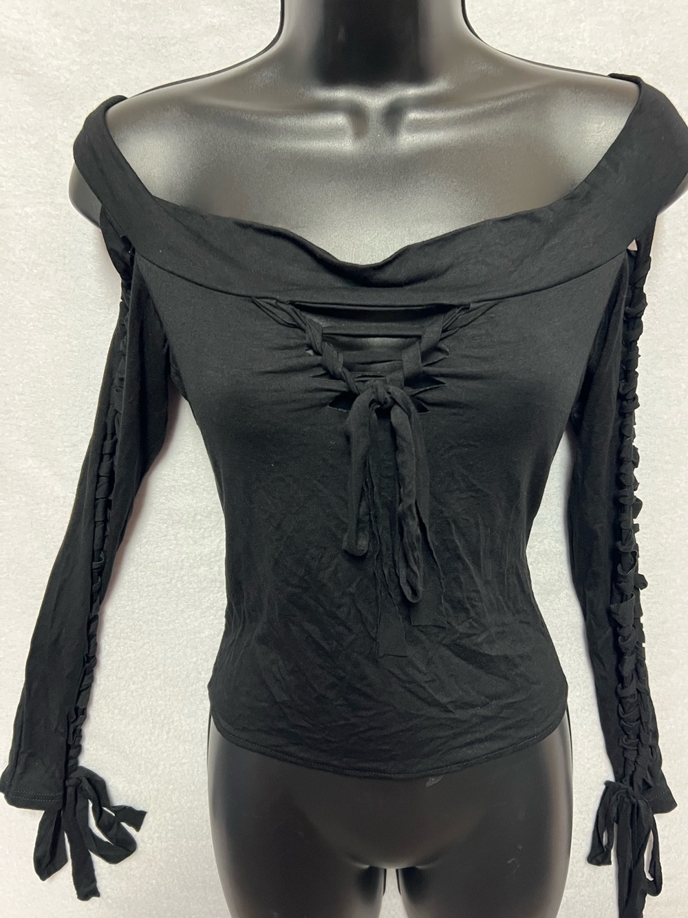 Black Sheep Goth Fairy Coquette Balletcore Lace Up Cutout Sleeve Long Sleeve Top
